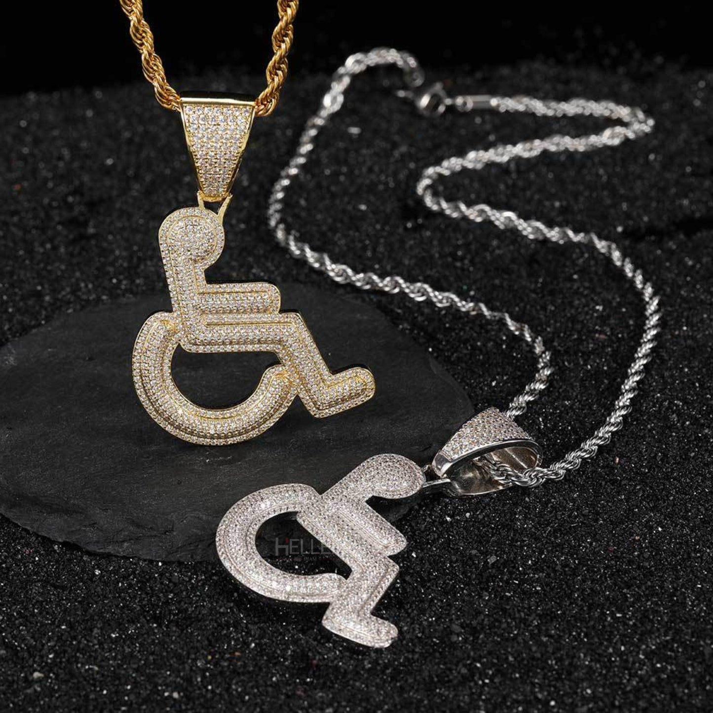 Wheelchair Hip Hop Pendant With Round Cut Moissanite