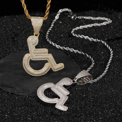 Wheelchair Hip Hop Pendant With Round Cut Moissanite