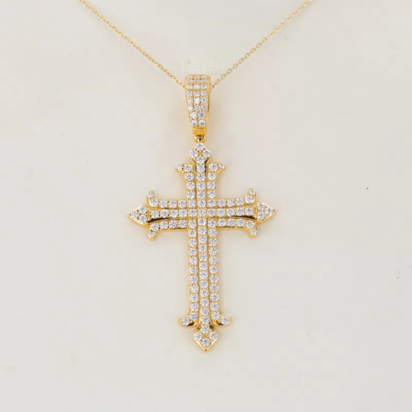 Round Cut Moissanite 3 Line Simple Elegant Cross Necklace