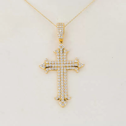 Round Cut Moissanite 3 Line Simple Elegant Cross Necklace