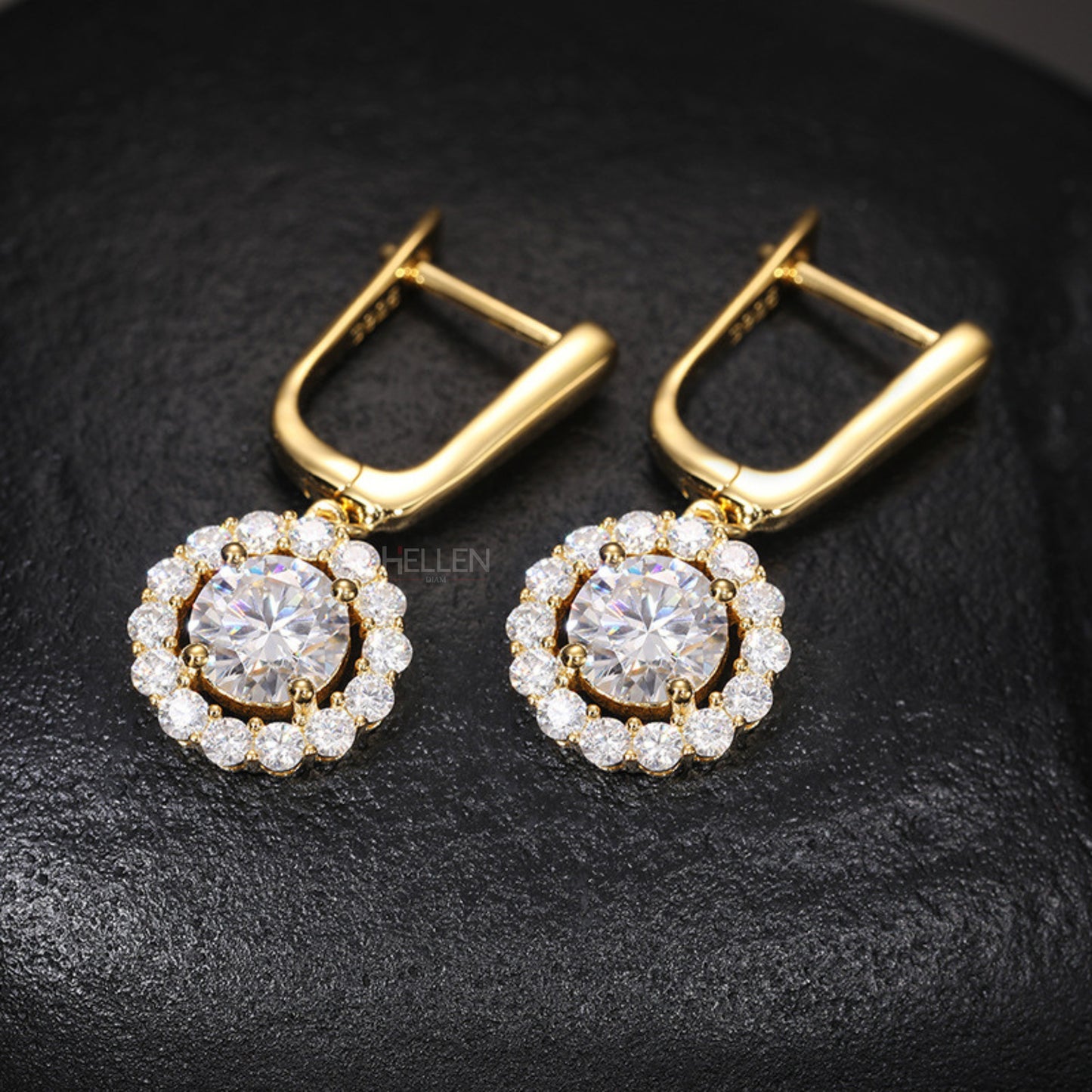 Men's Halo Round Cut Moissanite Dangles - Stearling 925
