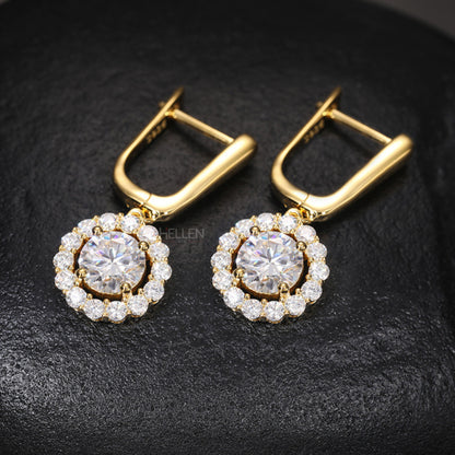 Men's Halo Round Cut Moissanite Dangles - Stearling 925