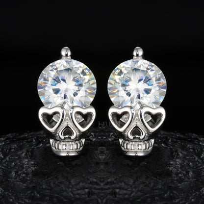 Skull Head Men's Studs With Solitaire Moissanite