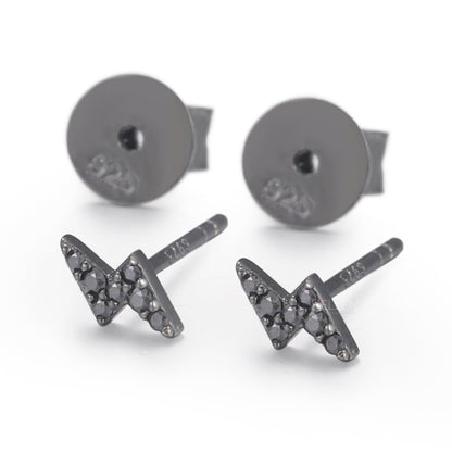 Men's Lightening Flash Black Studs With Black Round Moissanite