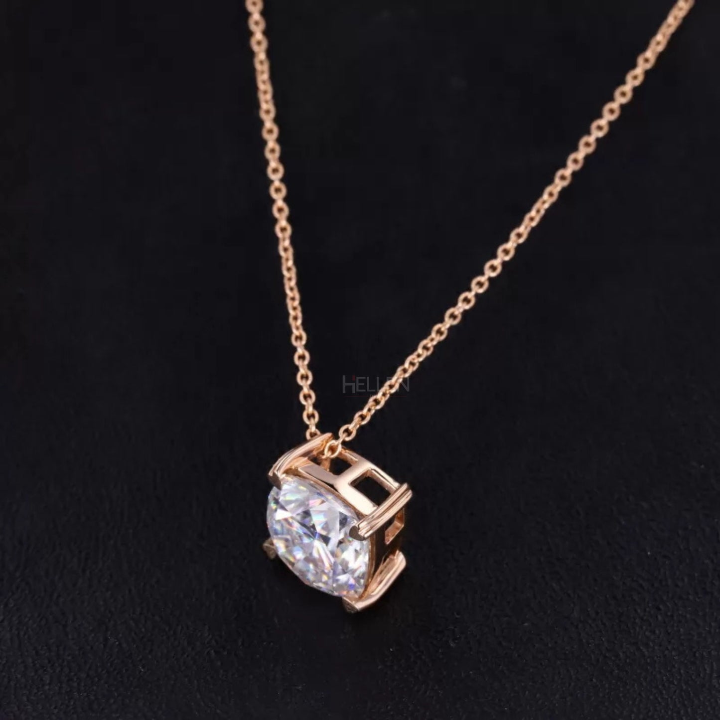 Cushion Cut 4 Heart Prong Hidden Loop Solitaire Necklace