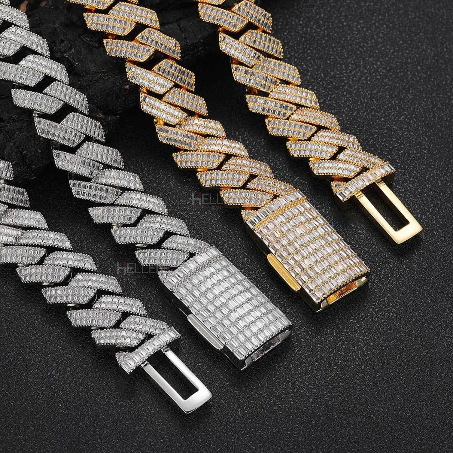 Bagutte Cut Moissanite 12MM Miami Cuban Chain With Big Lock For Men's