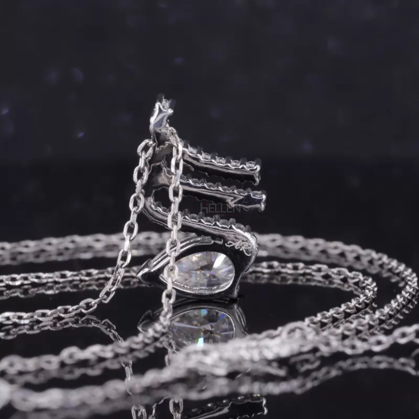 Unique Pendant Pear Cut Solitaire & Round Moissanite Necklace