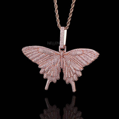 Butterfly Hip-Hop Pendant With Round Cut Moissanites And Gemstone.