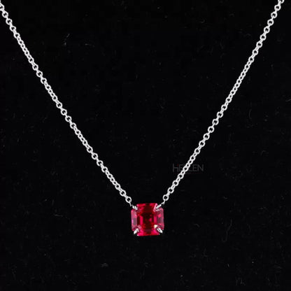 Asscher Cut 4 Prong Solitaire Gemstone Necklace of Your Choice
