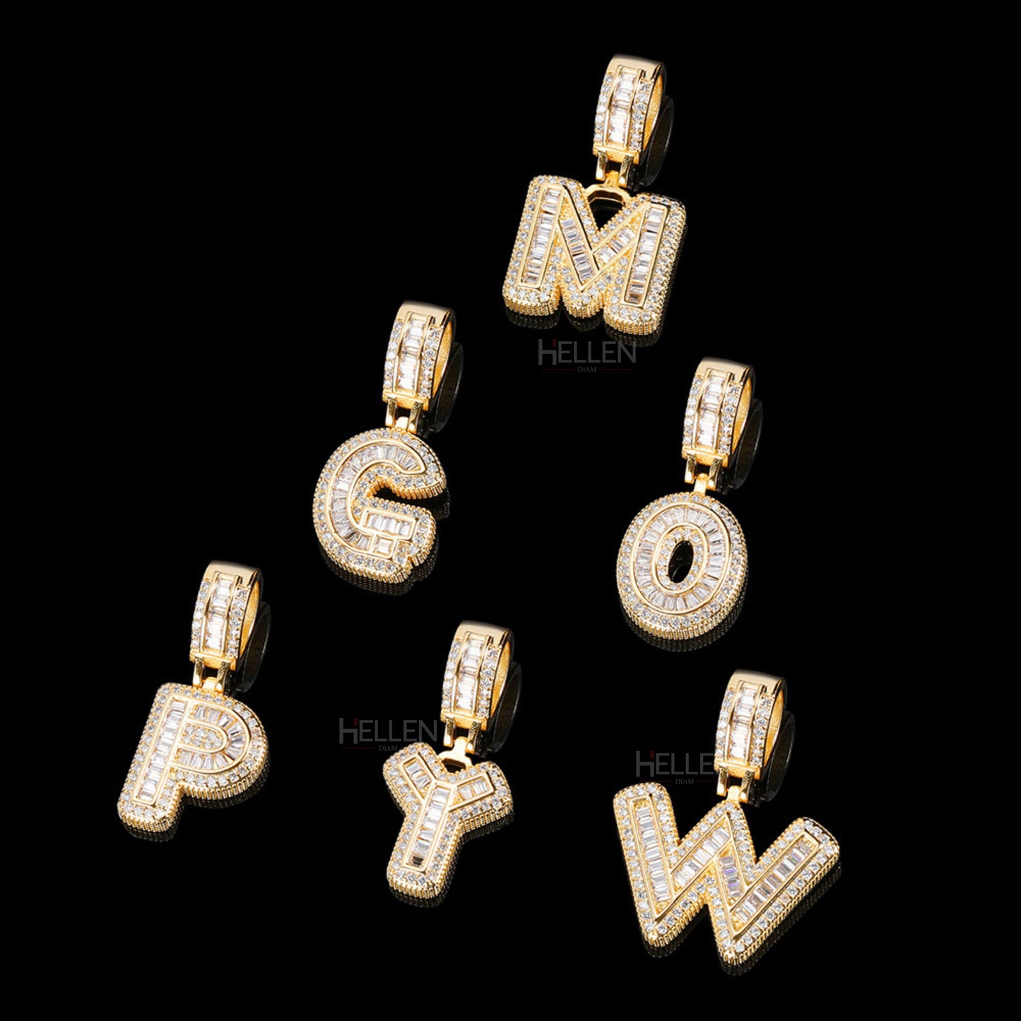 Alphabet Initial Pendant With Round And Baguette Moissanite