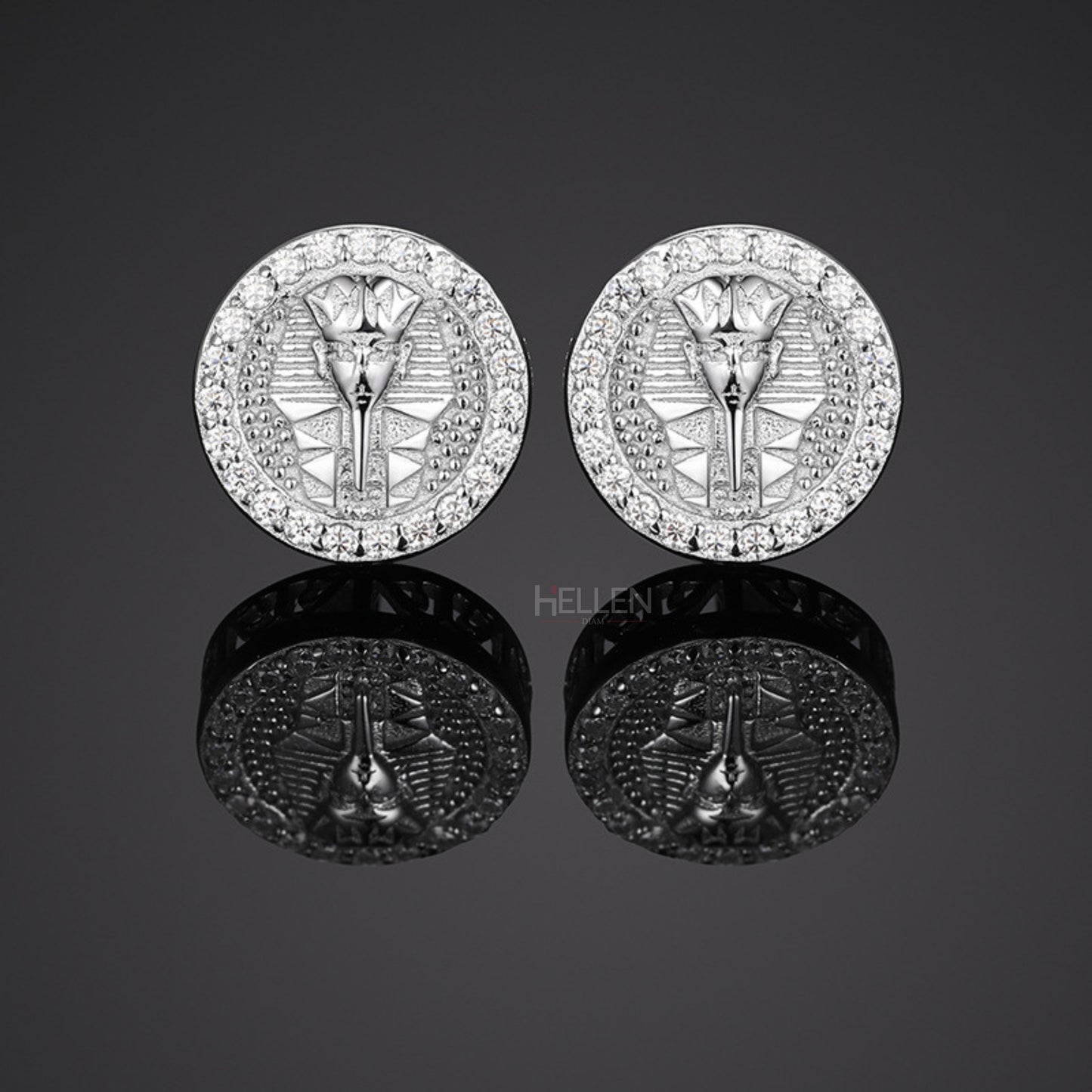Mummy head custom men’s studs – Egyptian-inspired hip-hop earrings with historic symbolism

