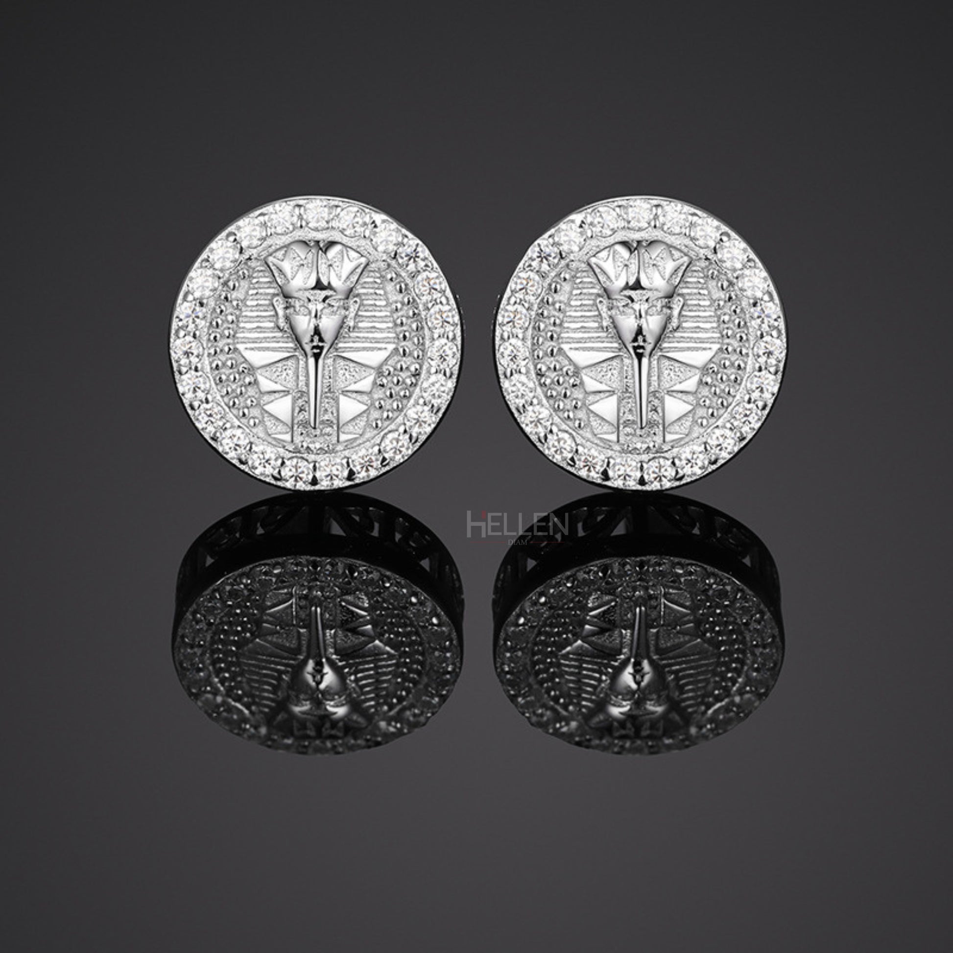 Mummy head custom men’s studs – Egyptian-inspired hip-hop earrings with historic symbolism

