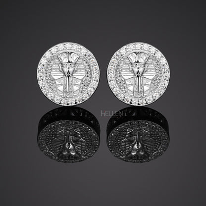 Mummy head custom men’s studs – Egyptian-inspired hip-hop earrings with historic symbolism

