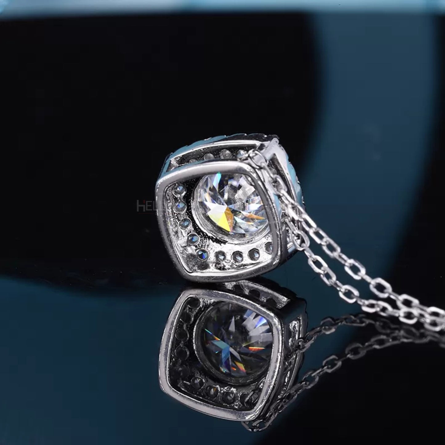 Halo Round Cut Moissanite Cushion Shape Necklace
