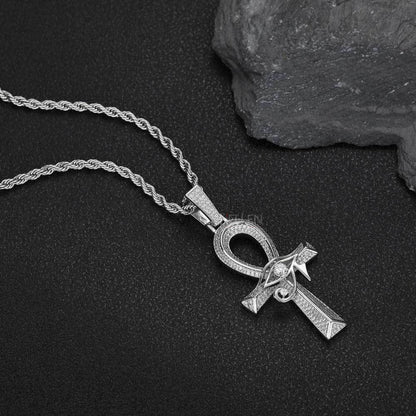 Men's Ankh Cross God Eye Pendant With Round Cut Moissanite