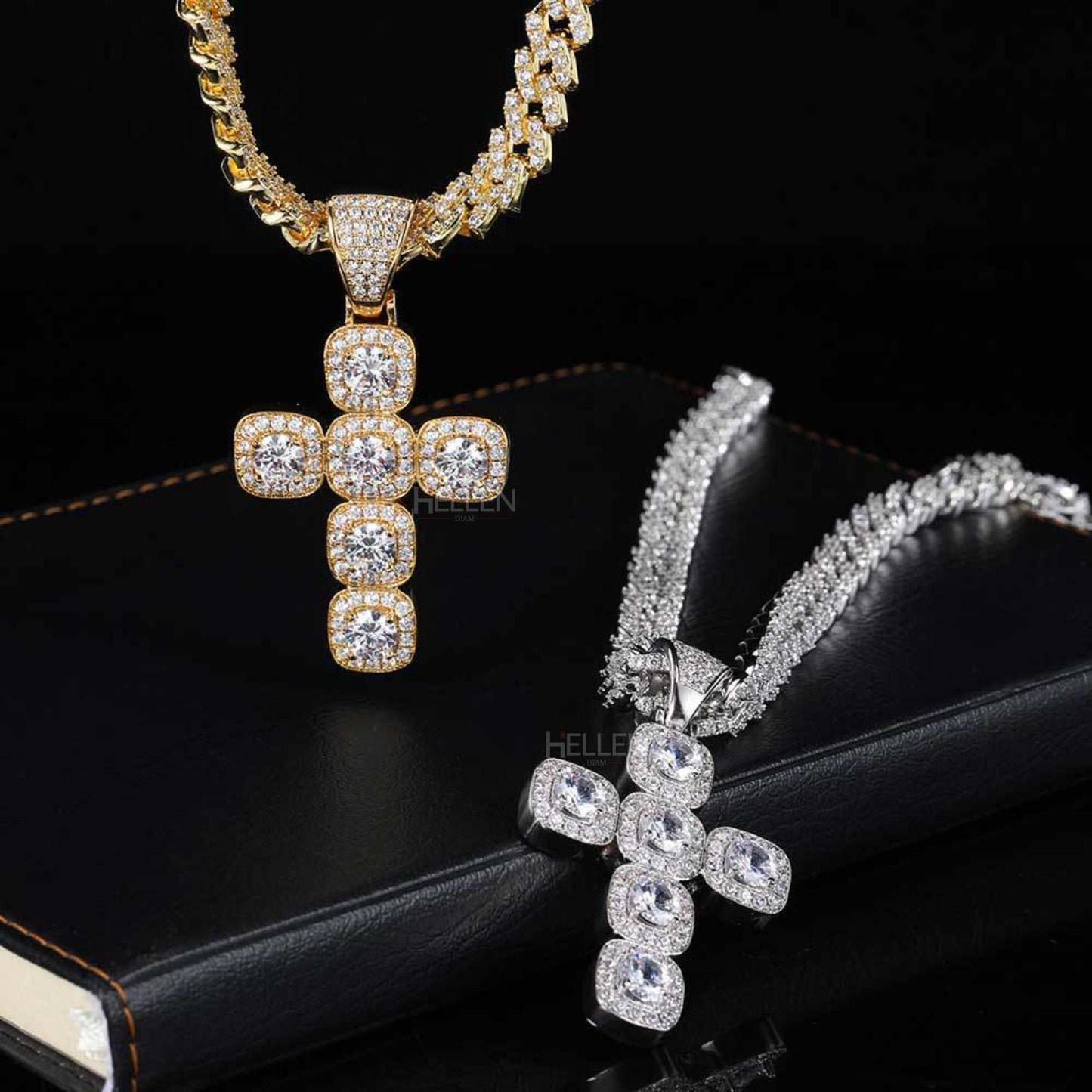 Men's Solitaire Crossed Moissanite Round Cut Necklace