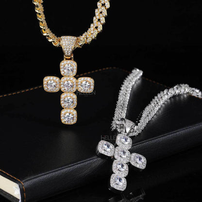 Men's Solitaire Crossed Moissanite Round Cut Necklace