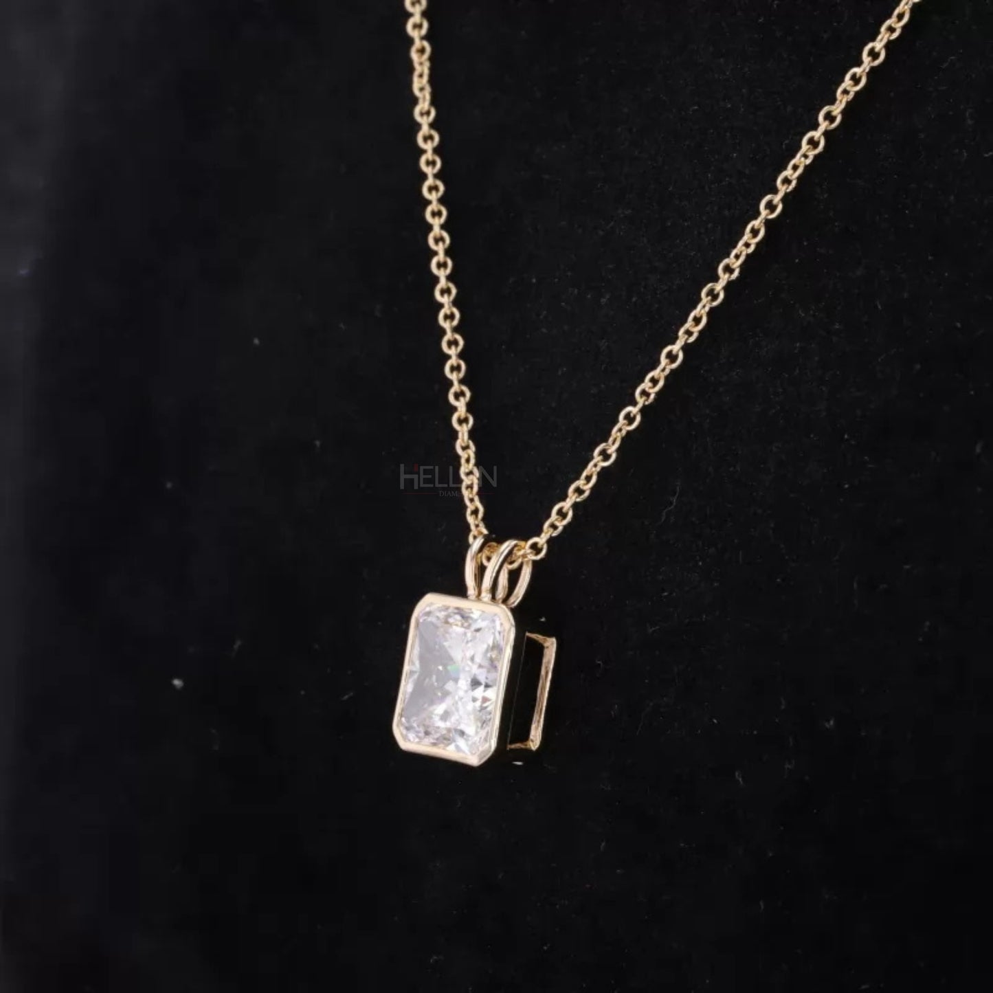Radiant Cut Solitaire Bezel Setting Hoop Necklace