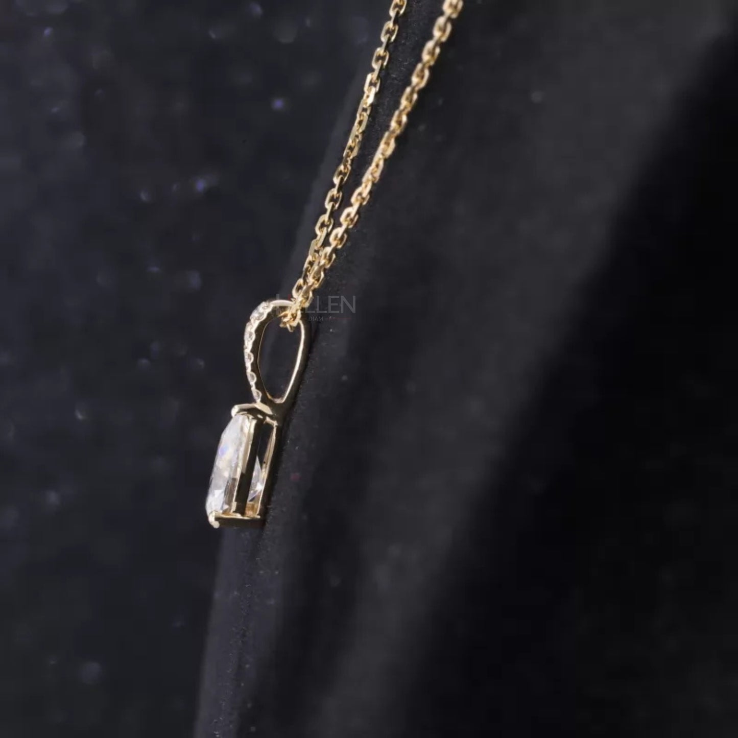 Fancy Pear Cut Drop Solitaire & Round Moissanite Necklace