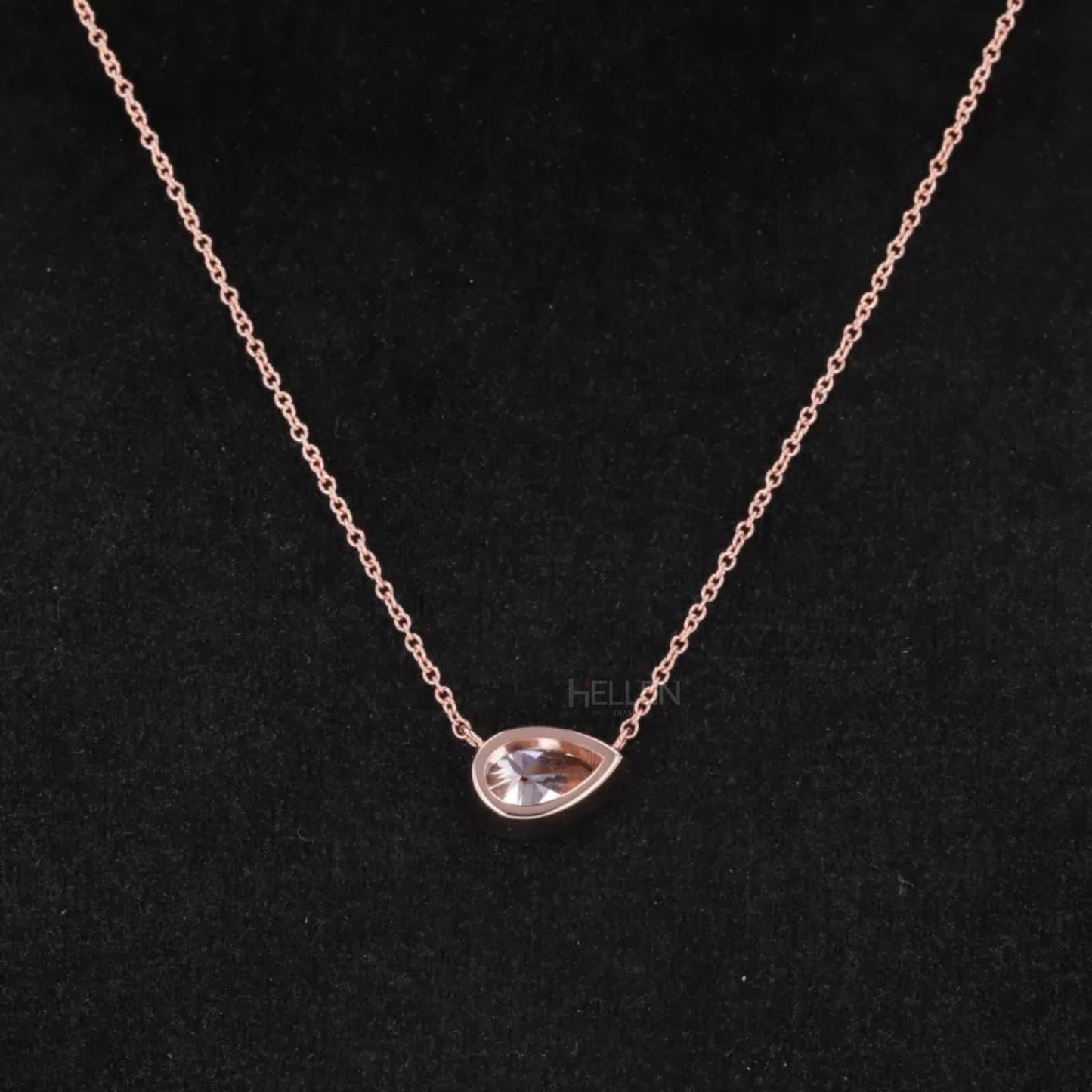East To West Pear Cut Moissanite Solitaire Bezel Setting Necklace