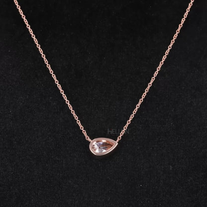 East To West Pear Cut Moissanite Solitaire Bezel Setting Necklace