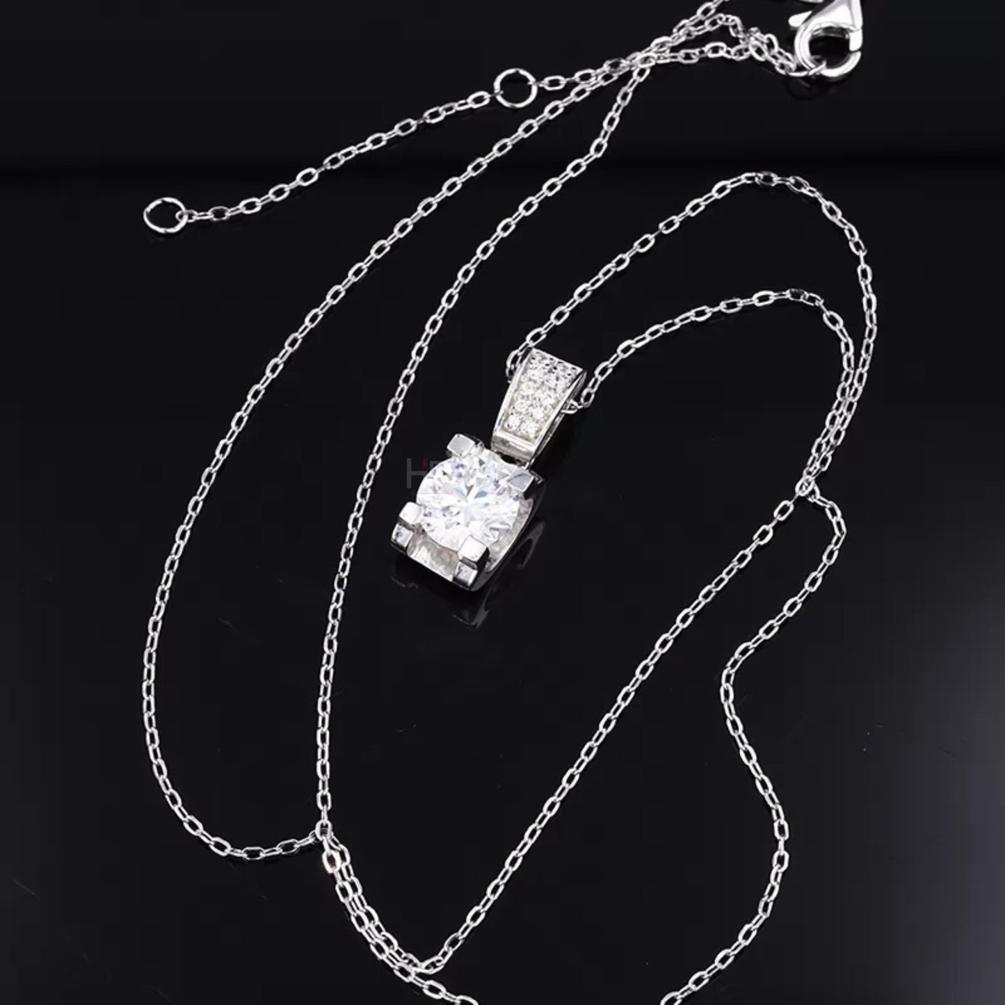 Round Cut Solitaire Moissanite  Solid Square Prong Necklace