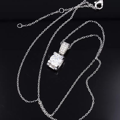 Round Cut Solitaire Moissanite  Solid Square Prong Necklace