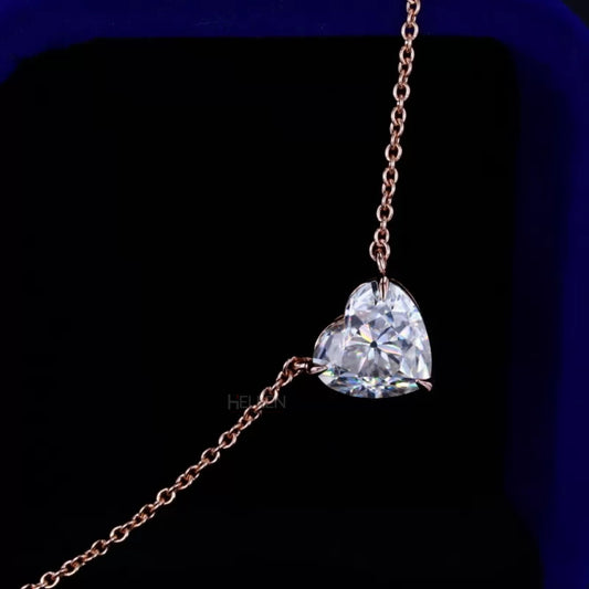 Heart cut moissanite solitaire necklace with 3 prongs and dual loop – romantic everyday elegance

