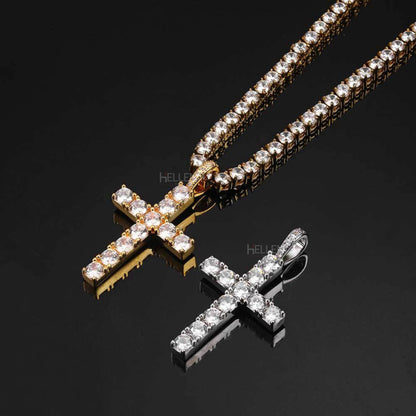 Hip-hop cross pendant necklace for men featuring round cut moissanite – spiritual meets stylish bling

