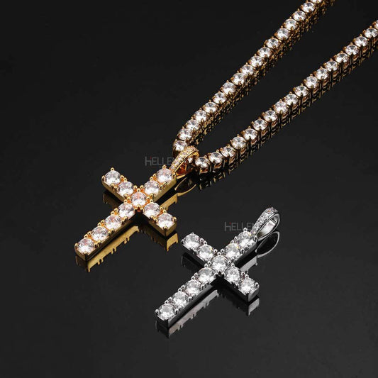 Hip-hop cross pendant necklace for men featuring round cut moissanite – spiritual meets stylish bling

