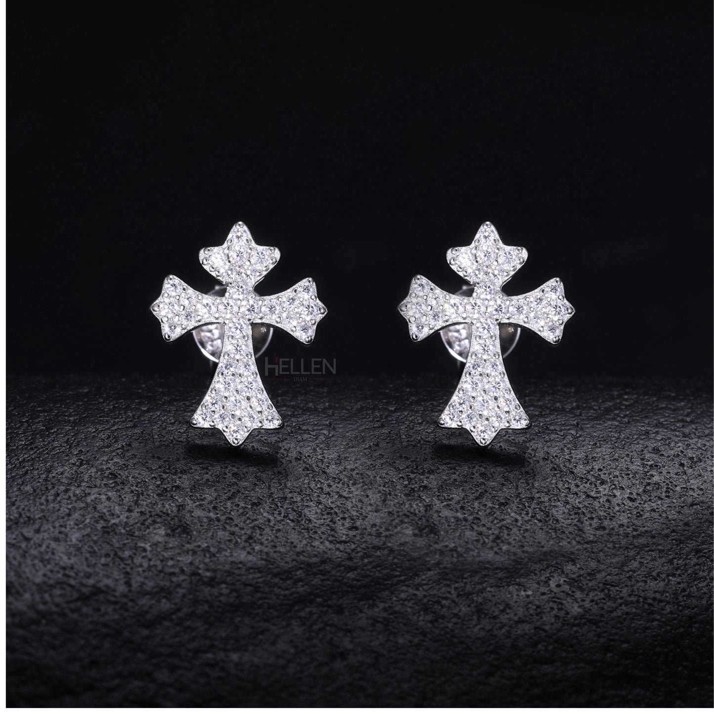 Elegant Round Cut Moissanite Studded Cross Hip-Hop Studs