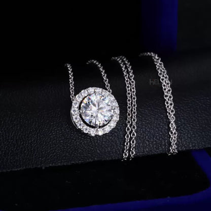 Everyday Round Cut Halo Moissanite Necklace