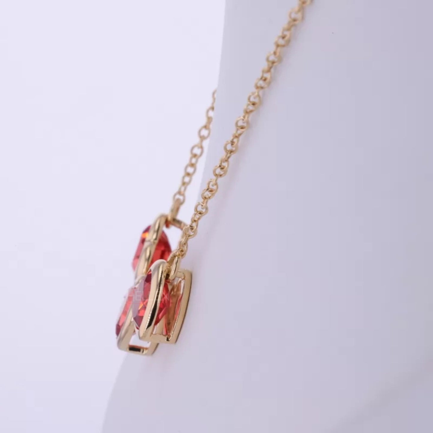 3 Stone Red Ruby Gemstone Linking Necklace