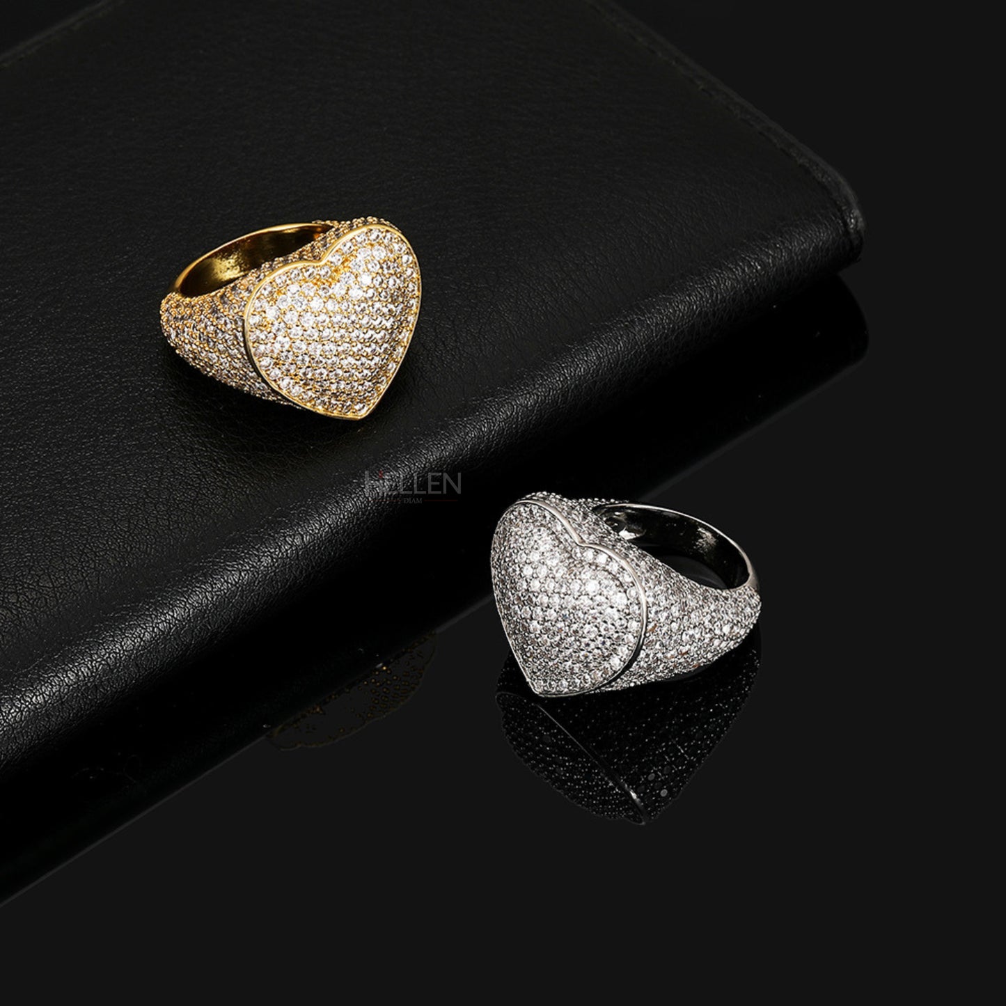 Iced Out Heart Shaped Hip Hop Round Cut Moissanite Ring