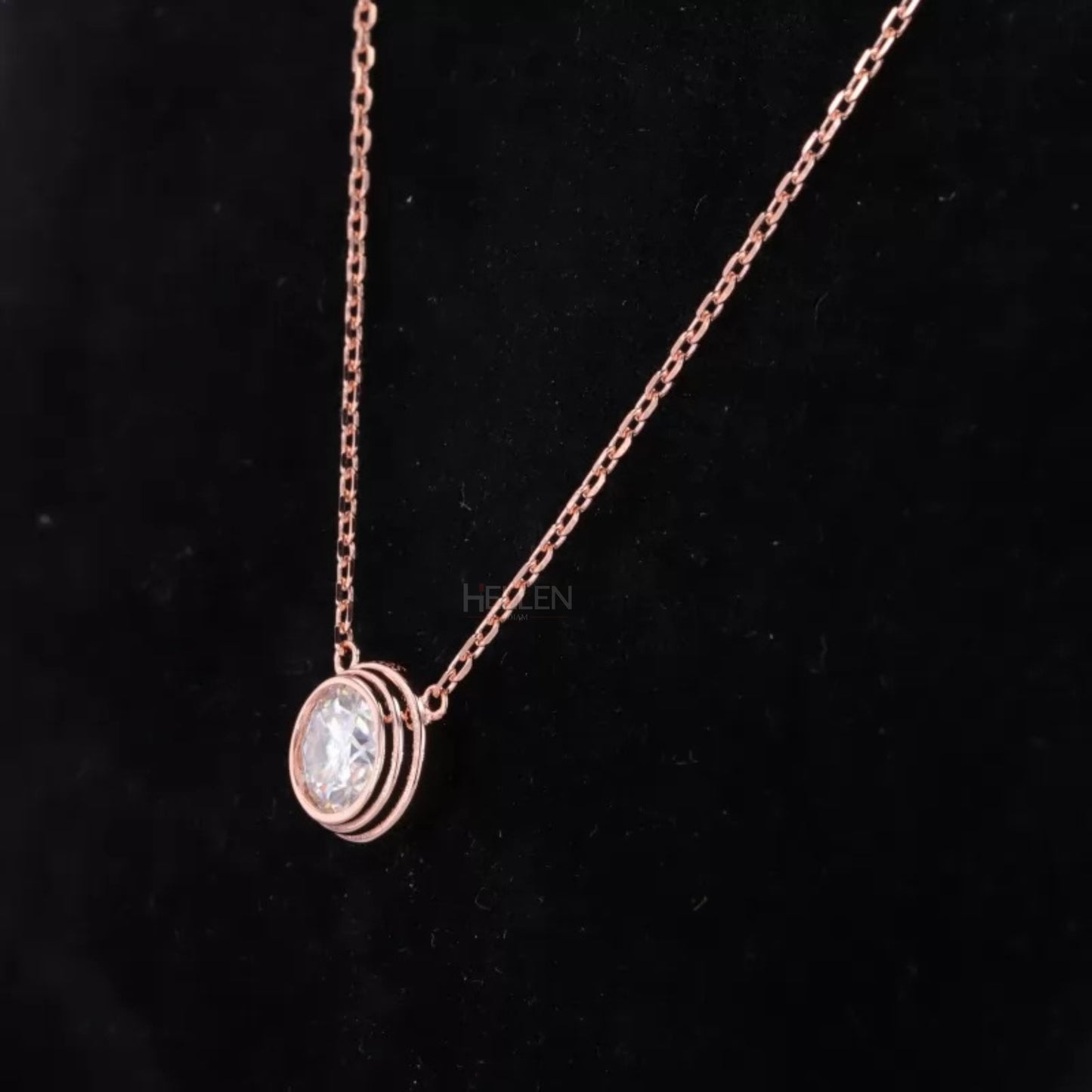 Round Cut Solitaire Bezel Setting Dual Loop Necklace
