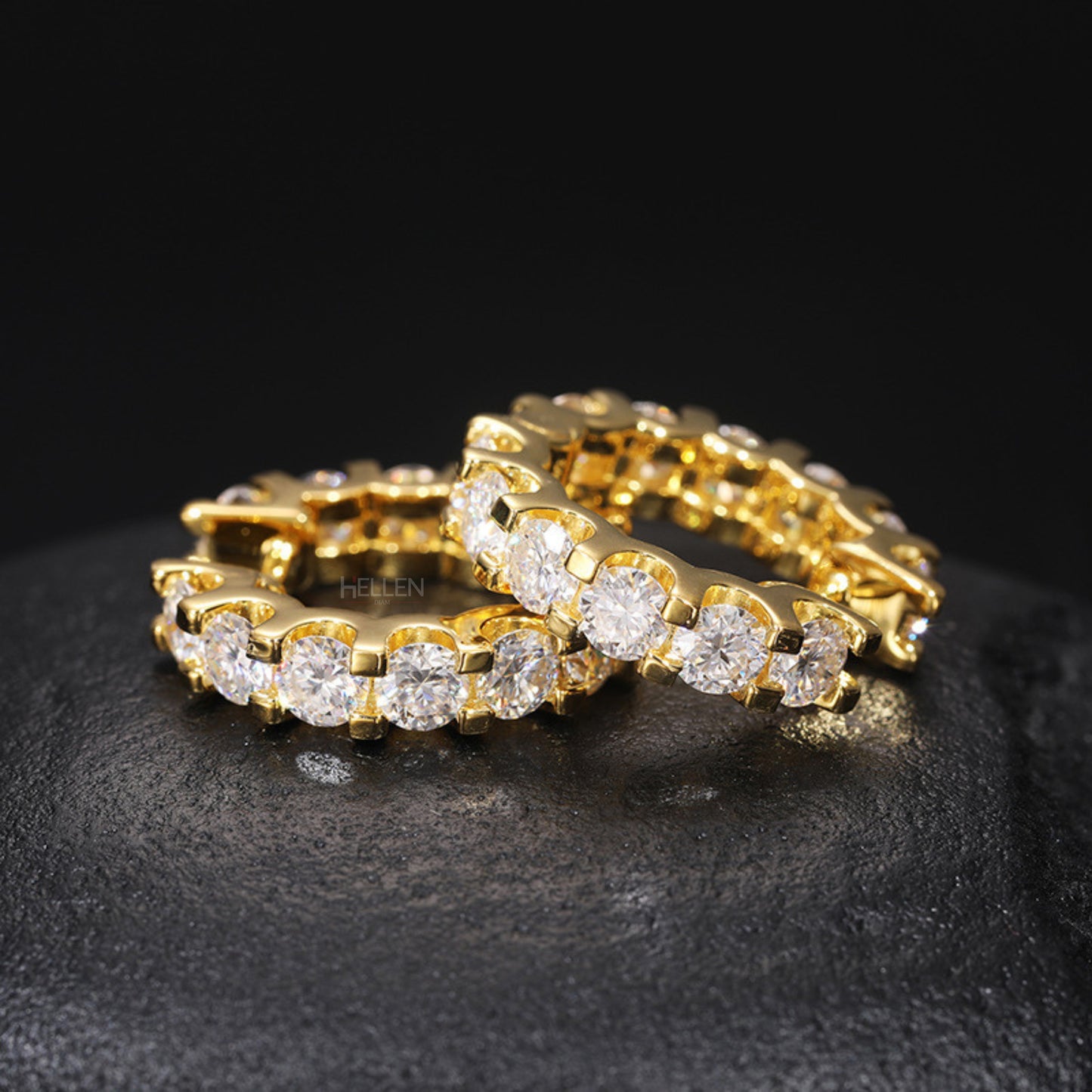 Eternity hoop earrings for men featuring round cut moissanite – luxury loop with urban vibe

