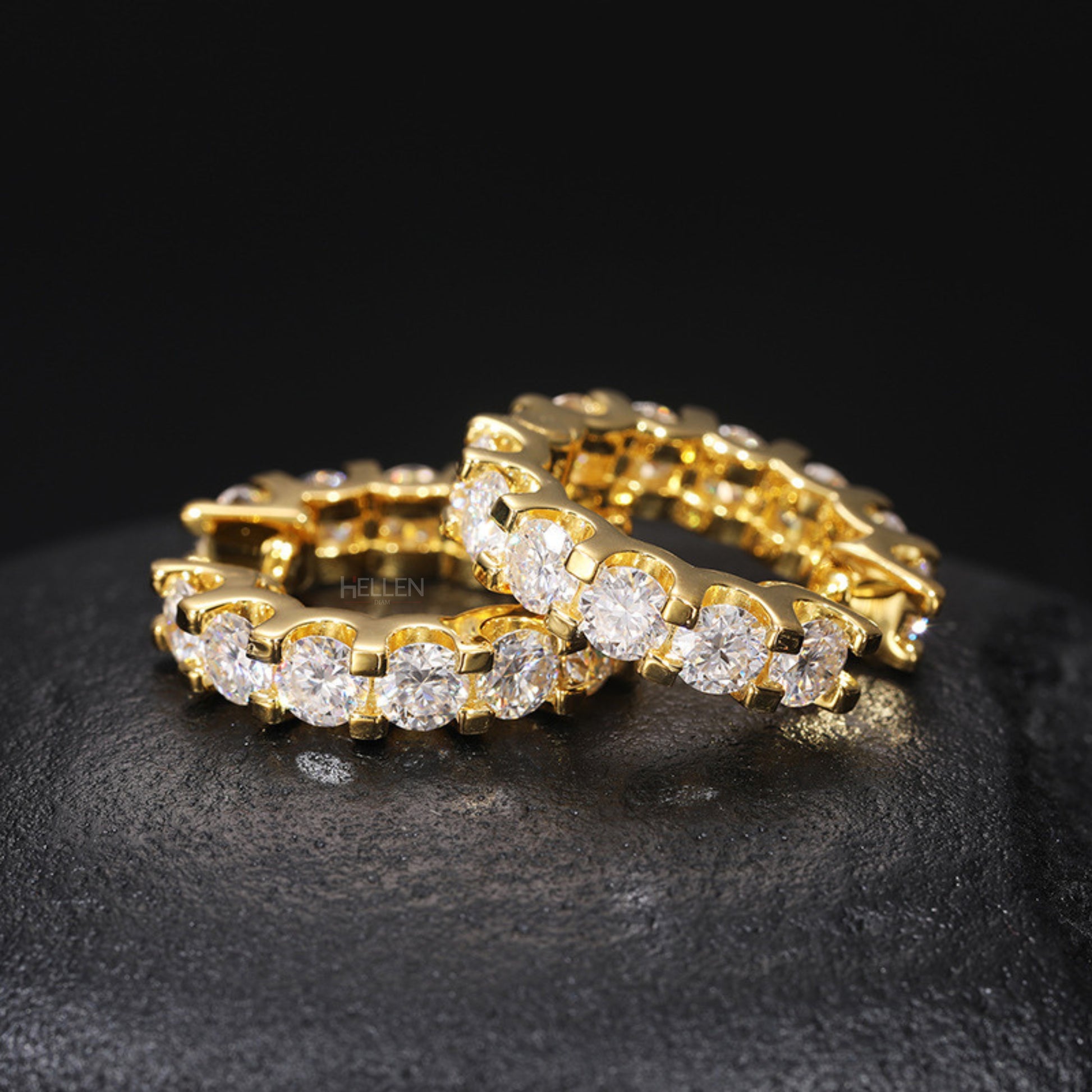 Eternity hoop earrings for men featuring round cut moissanite – luxury loop with urban vibe


