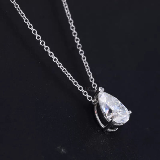Minimal pear cut moissanite solitaire necklace with hidden loop – modern and sleek everyday pendant