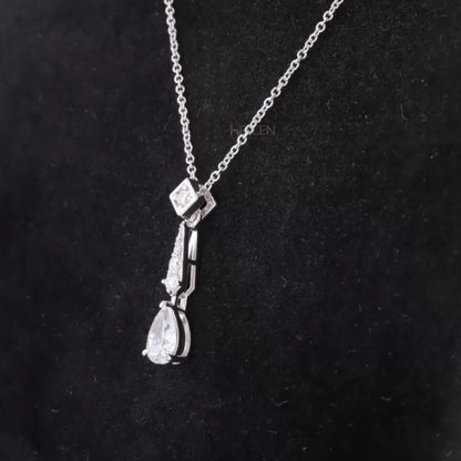 Water Drop Pear & Round Cut Moissanite Long Necklace