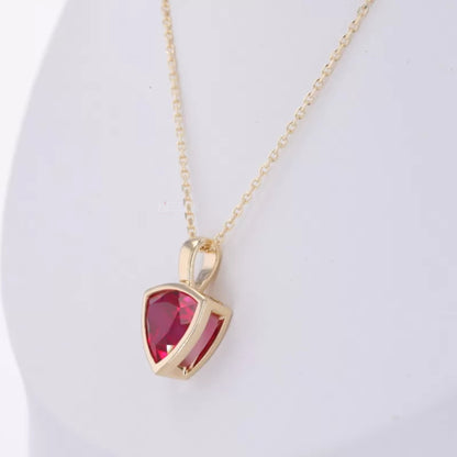 Blood Red Ruby Trillion Cut Gemstone Solitaire Necklace