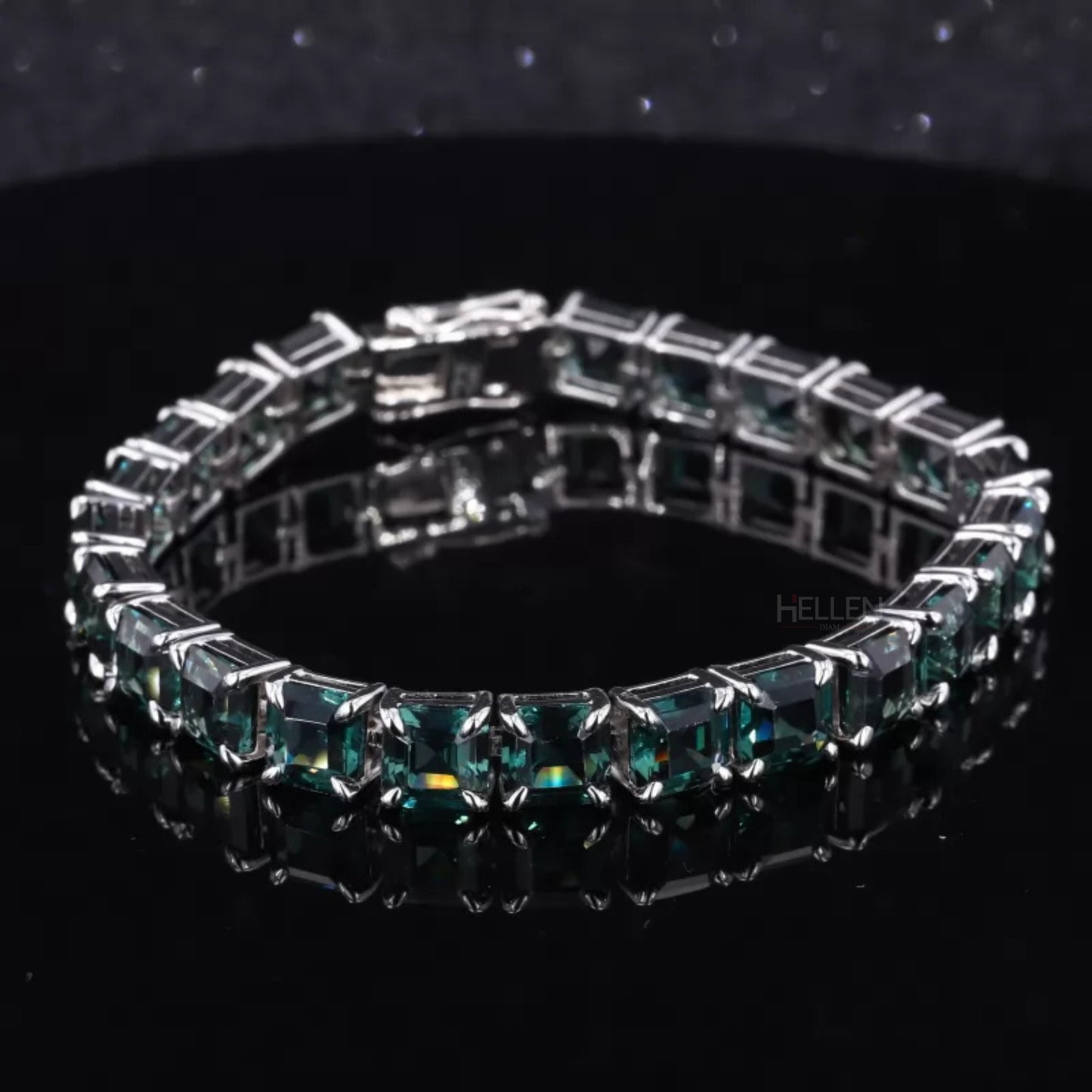 Unisex asscher cut green moissanite tennis bracelet with claw prong setting – vibrant and modern jewelry