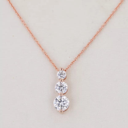 3 Stone Ascending Size Round Cut Moissanite Necklace