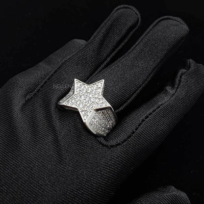 Iced Out Star Shaped Hip Hop Round Cut Moissanite Ring