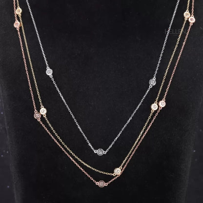 Round Cut Moissanite Bezel Setting Chain Necklace