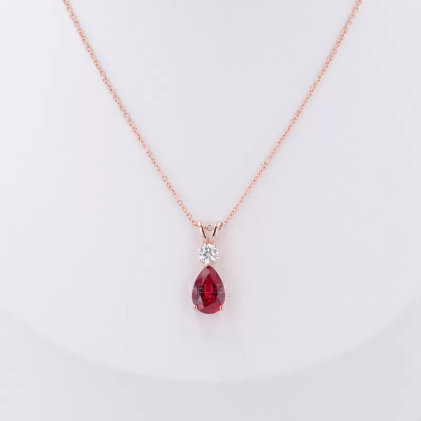 Pear Cut Red Rudy Drop Dazzling Necklace With Round Moissanite