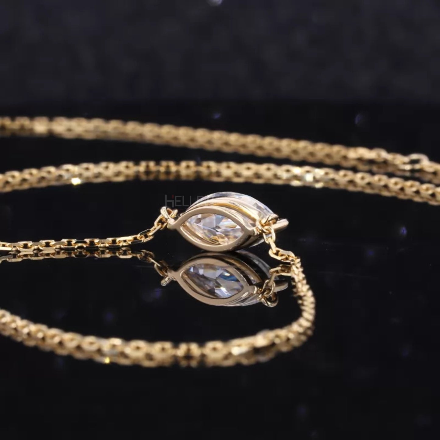 East To West Marquis Cut Moissanite Solitaire Necklace
