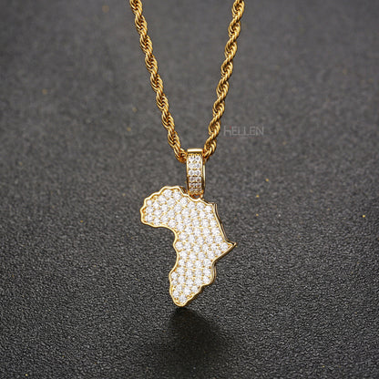 Iced Out Africa Map Pendant With Chain For Him