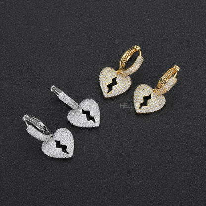 Broken heart hoop earrings with moissanite stones – emotional and expressive sparkle in 925 silver

