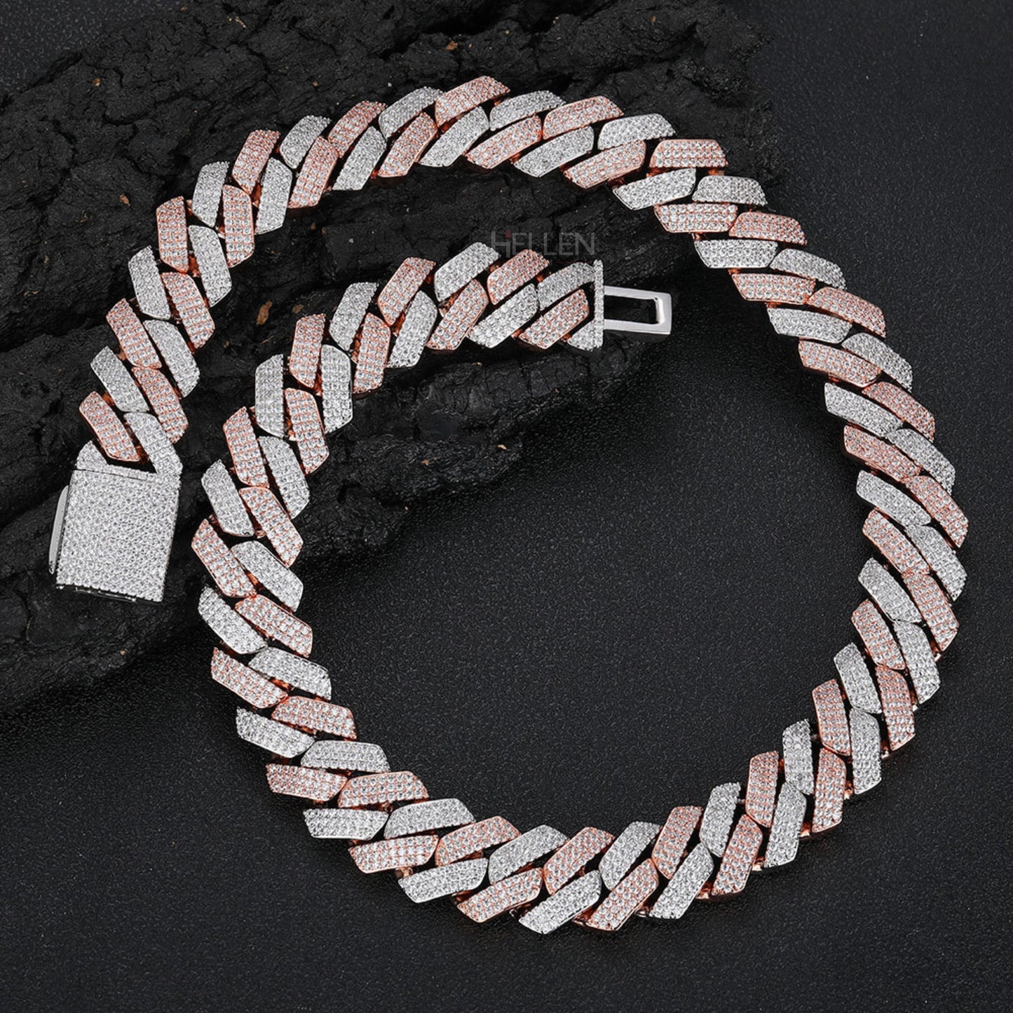 Dual Tone Iced Out Hip Hop 16MM Cuban Chain With VVS Moissanite