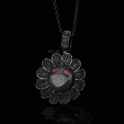 Blooming Spinning Sun Flower Pendant With Mixed Stones